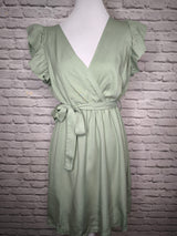 Sommerkleid mit Flügelärmel- Salbeigrün
