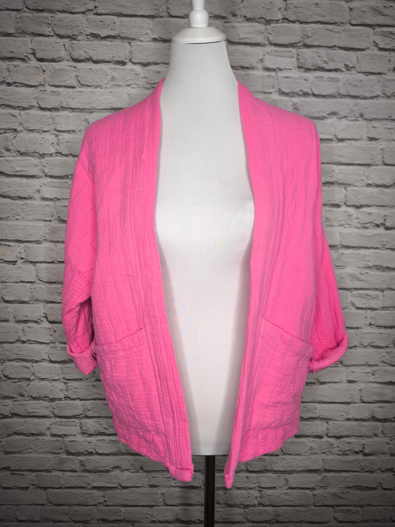 Kimonojacke aus Musselin- Candy Pink