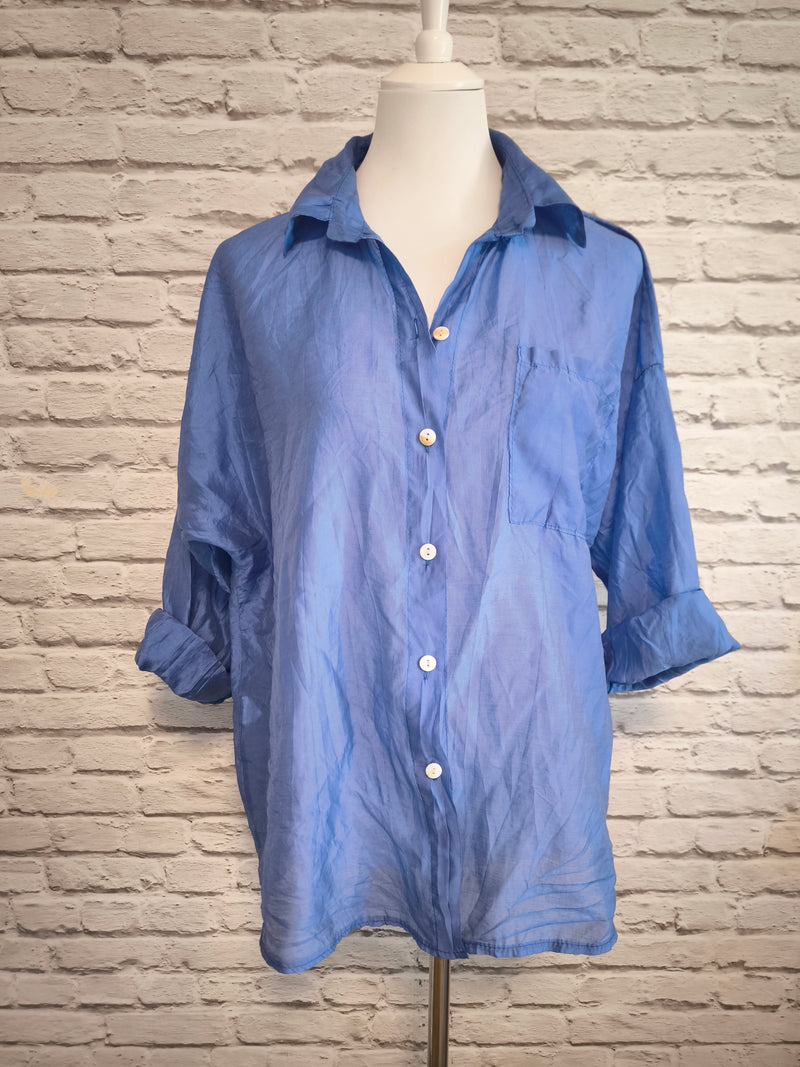 Transparentes Hemd Tencel- Royalblau