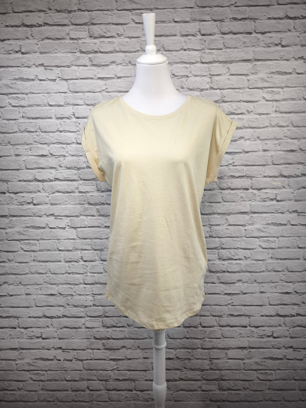 BIO T-SHIRT MIT GERADEM ÄRMEL UND AUFGEROLLTEM ÄRMELSAUM - DUNKLER FRÜHLING SOMMER