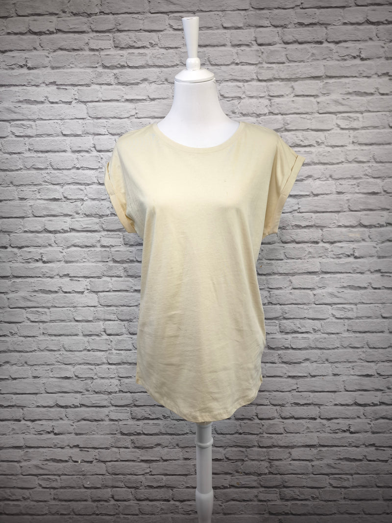 BIO T-SHIRT MIT GERADEM ÄRMEL UND AUFGEROLLTEM ÄRMELSAUM - DUNKLER FRÜHLING SOMMER