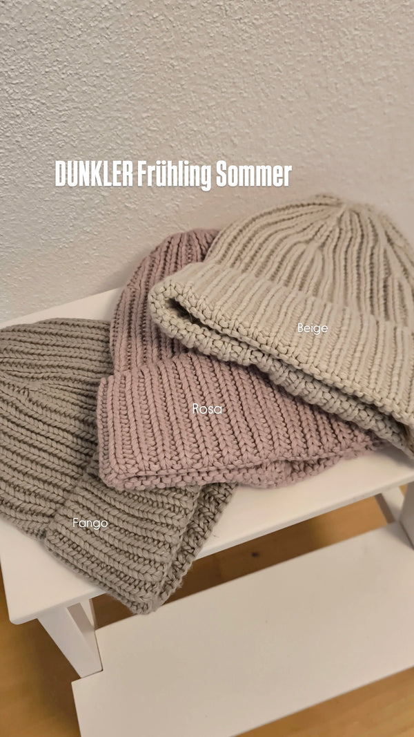 RIPP- STRICKMÜTZE MIT KASCHMIR- DUNKLER FRÜHLING SOMMER