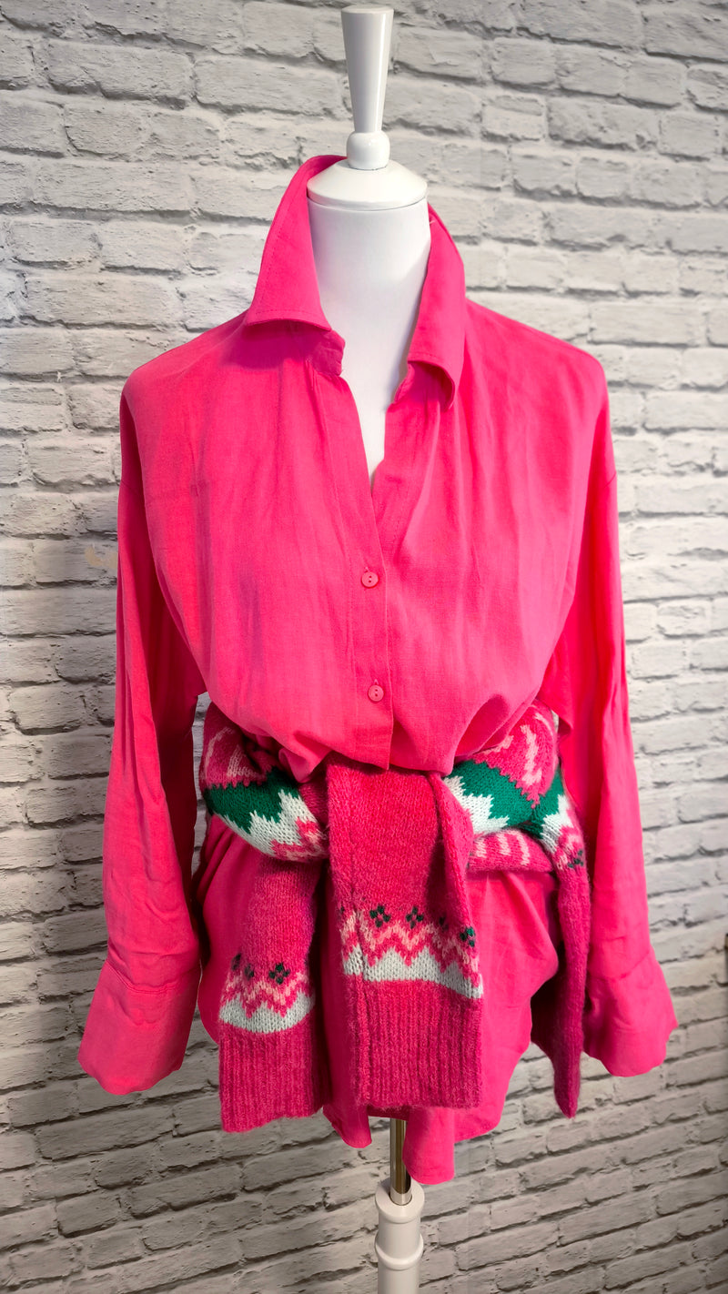 Hochwertige Leinenbluse- Pink