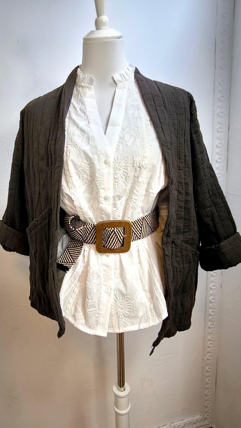 Kimonojacke aus Musselin- Espresso