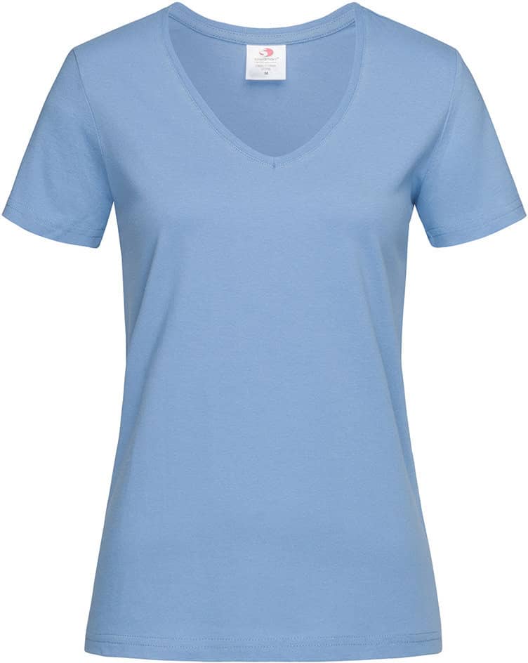Klassisches Bio T- Shirt mit V- Ausschnitt- Hellblau