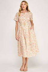 Midikleid mit Blumenmuster und Taillengürtel- DELIGHT SPRING