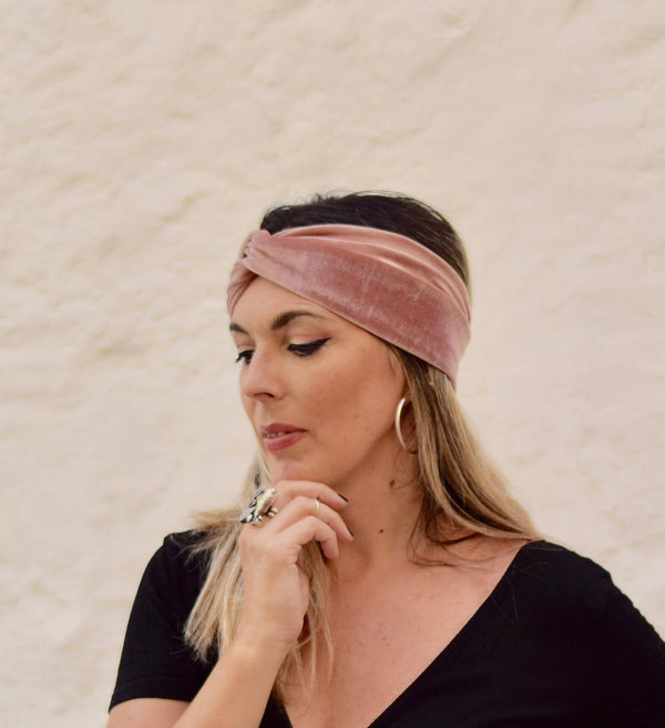 Samt-Turban-Stirnband- Rosé