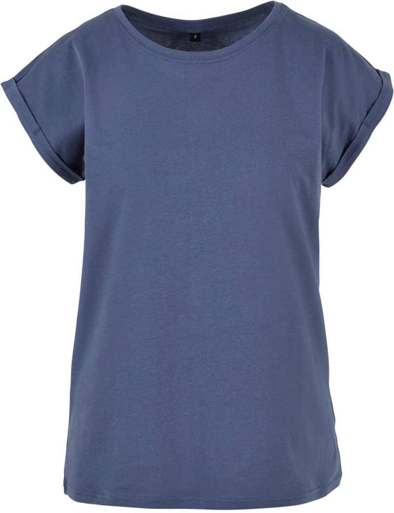 BIO COTTON T-SHIRT MIT GERADEM ÄRMEL UND AUFGEROLLTEM ÄRMELSAUM - VINTAGE BLUE