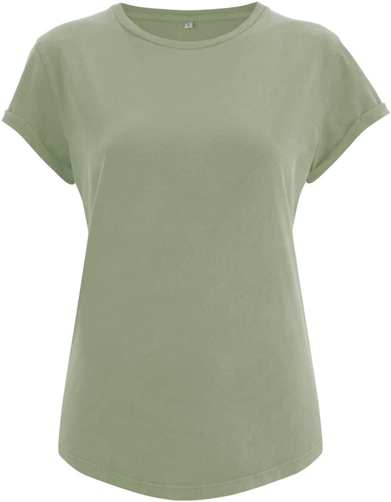 BIO COTTON T-SHIRT MIT AUFGEROLLTEM ÄRMELSAUM- PISTAZIE