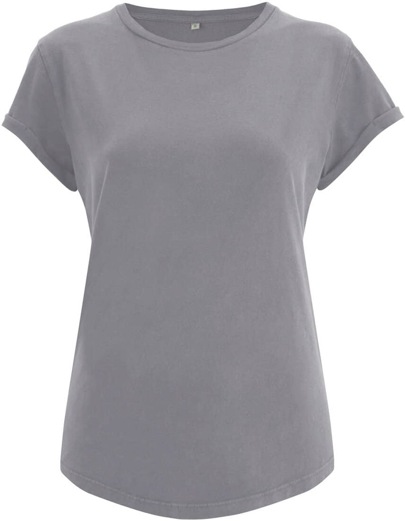 BIO COTTON T-SHIRT MIT AUFGEROLLTEM ÄRMELSAUM- STORMY GREY