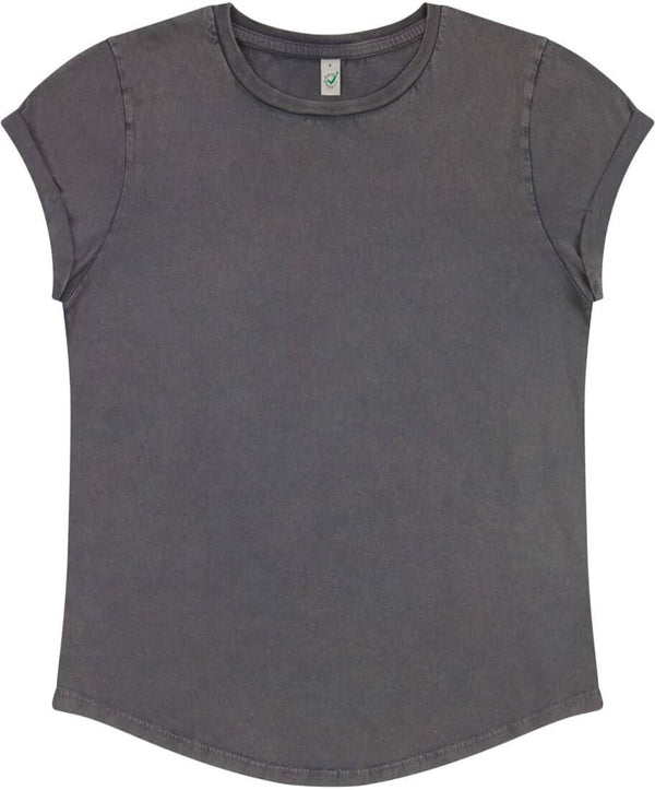 Bio T- SHIRT MIT RUNDSAUM UND AUFGESCHLAGENEM ÄRMEL -Stoned Washed Grey