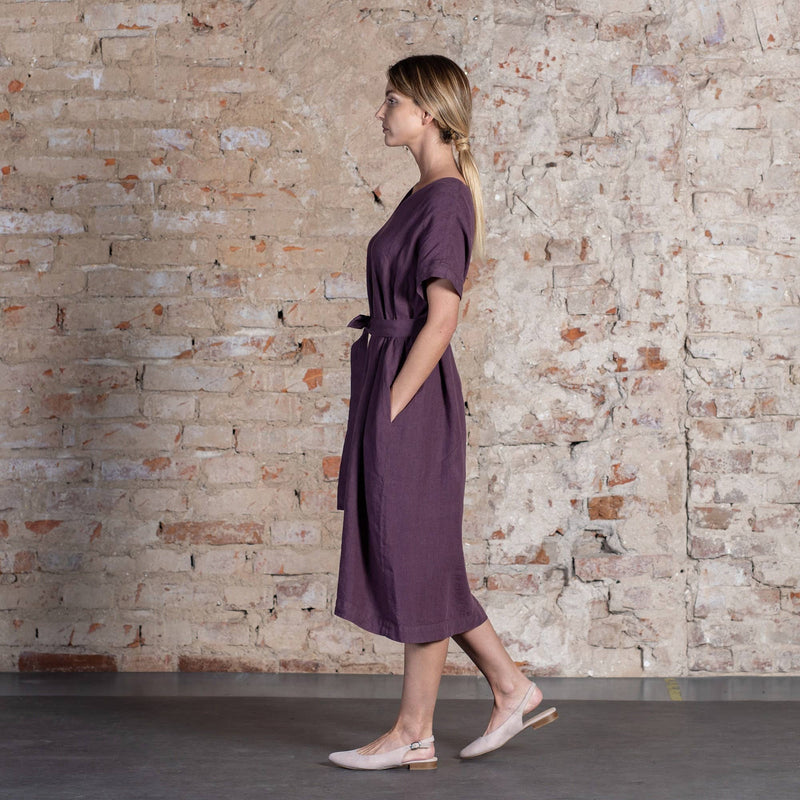 Lockeres Leinenkleid- Tunika-Kleid aus 100% Bio-Leinen: Shadow Violett
