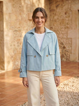 Kurzer Trenchcoat mit Karofutter und Schulterklappen - DELIGHT SPRING
