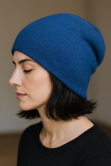 EDLE KASCHMIR MÜTZE-SLOUCHY BEANIE-  DUNKLER SOMMER WINTER