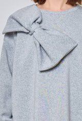 Midi- Sweatshirt- Kleid mit Schleife- Graumeliert