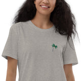 T-Shirt-Kleid aus organischer Baumwolle mit Palmen- Stickerei- DUNKLER FRÜHLING SOMMER und HELLER FRÜHLING SOMMER