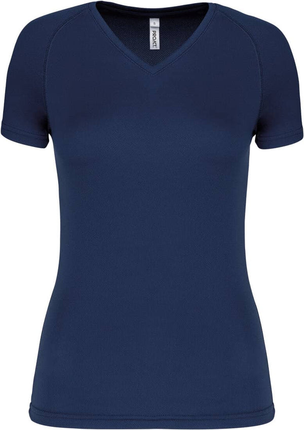 Damen Kurzarm-Sportshirt mit V-Ausschnitt- French Navy