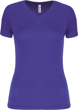 Damen Kurzarm-Sportshirt mit V-Ausschnitt- Lila