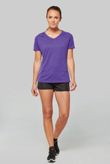 Damen Kurzarm-Sportshirt mit V-Ausschnitt- Lila