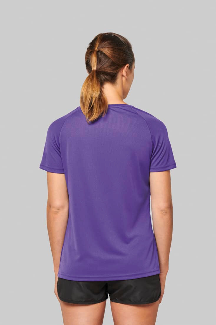 Damen Kurzarm-Sportshirt mit V-Ausschnitt- Lila