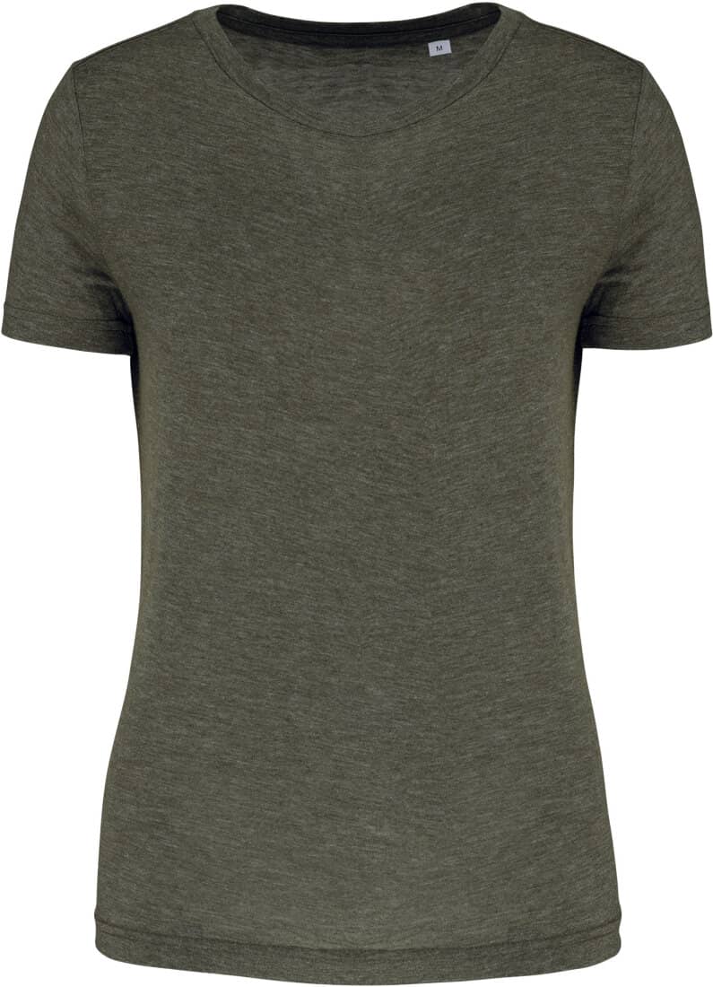 Damen-Triblend-Sportshirt mit Rundhalsausschnitt- Khaki meliert