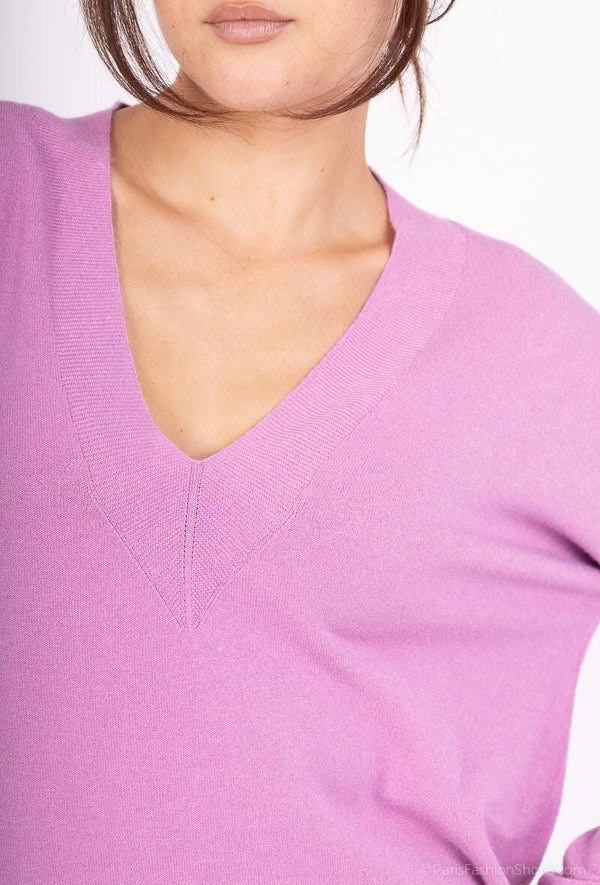 Nahtloser ULTRA FINE Strickpullover V-Ausschnitt und Kaschmir-Touch- DUNKLER SOMMER