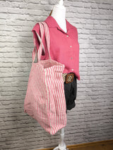 Gestreifte Shoppingtasche- Magenta