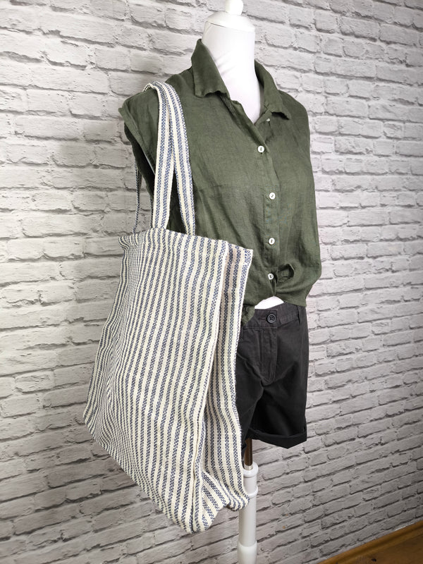 Gestreifte Shoppingtasche- Blau