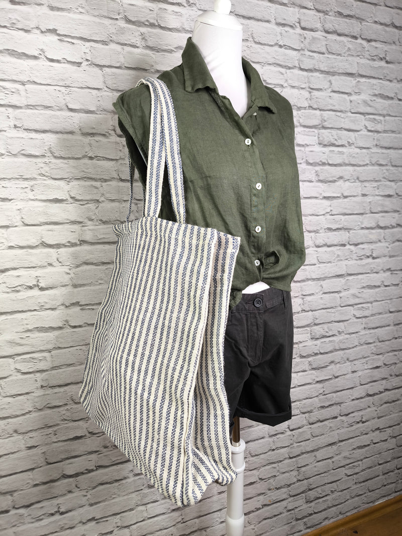 Gestreifte Shoppingtasche- Blau