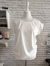 BIO COTTON T-SHIRT MIT GERADEM ÄRMEL UND AUFGEROLLTEM ÄRMELSAUM - IVORY