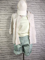 Leinenhemd mit Taschen und aufgeschlagenem Ärmel- Hellbeige
