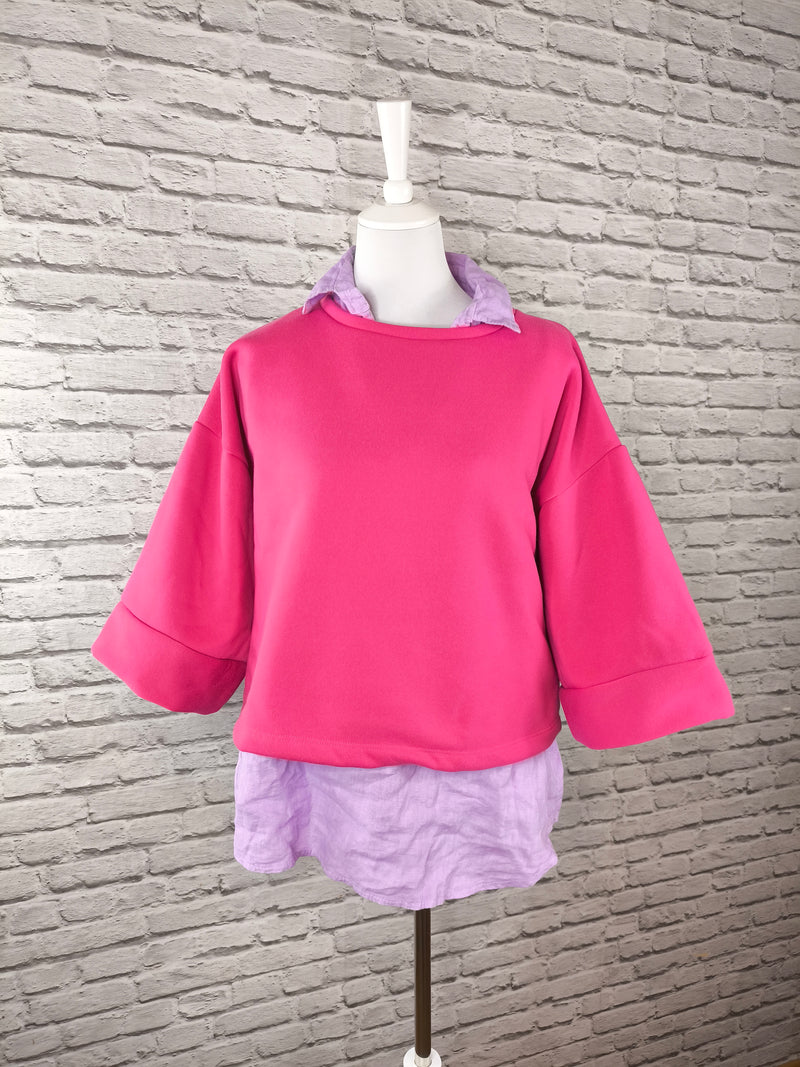 3/4 Ärmel- Sweatshirt- Himbeerpink