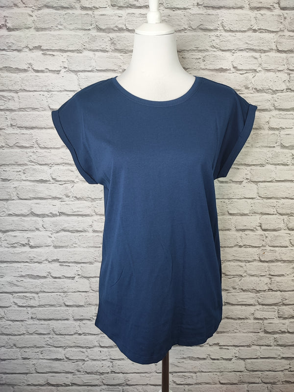 BIO COTTON T-SHIRT MIT GERADEM ÄRMEL UND AUFSCHLAG- LIGHT NAVY