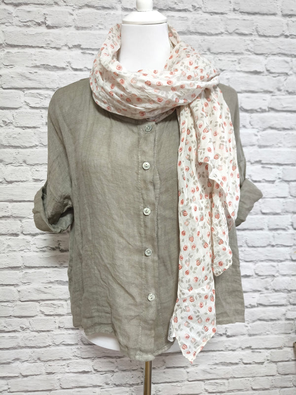 Kurzarm Leinenbluse runder Ausschnitt- Taupe