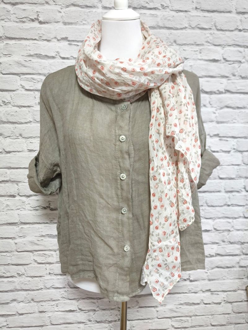 Kurzarm Leinenbluse runder Ausschnitt- Taupe