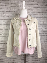 Jeansjacke mit Fransensaum- Offwhite