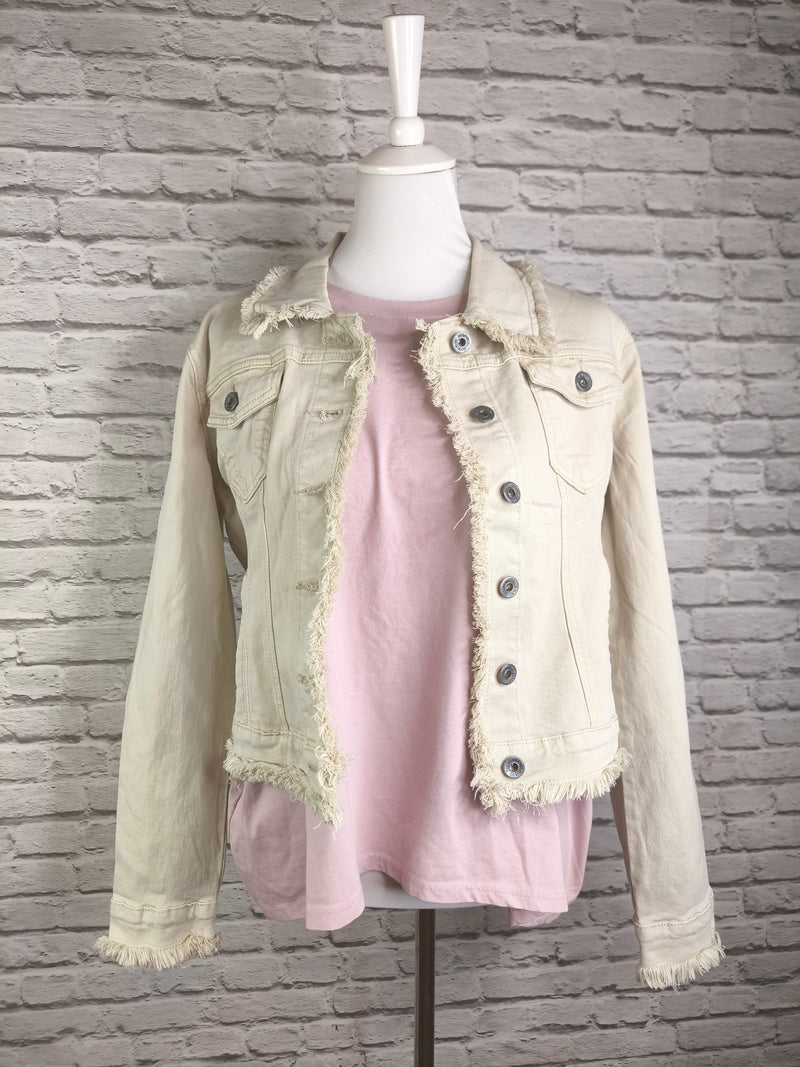 Jeansjacke mit Fransensaum- Offwhite