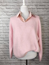 Flauschiger Alpaka Pullover V- Ausschnitt- Rosa