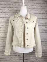 Jeansjacke mit Fransensaum- Offwhite