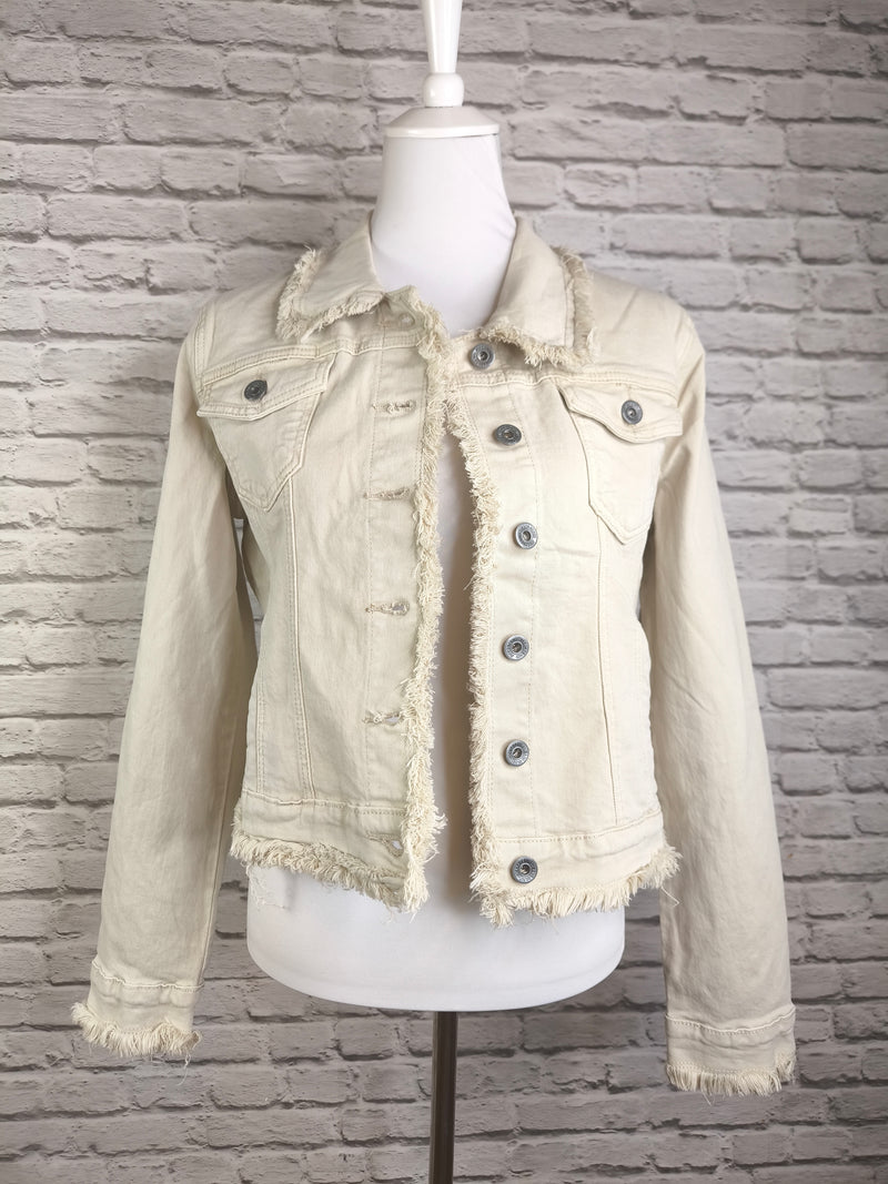 Jeansjacke mit Fransensaum- Offwhite