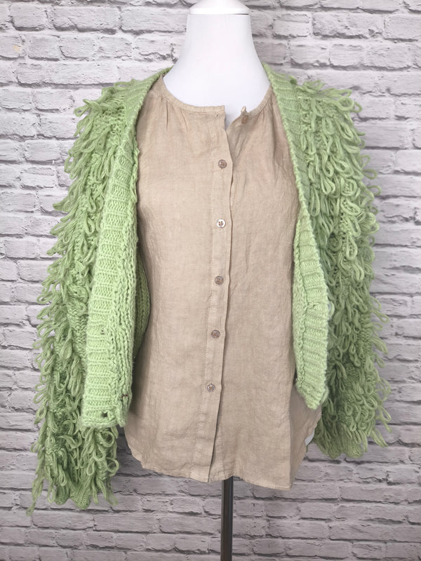 Leinen Kurzarmbluse - Beige