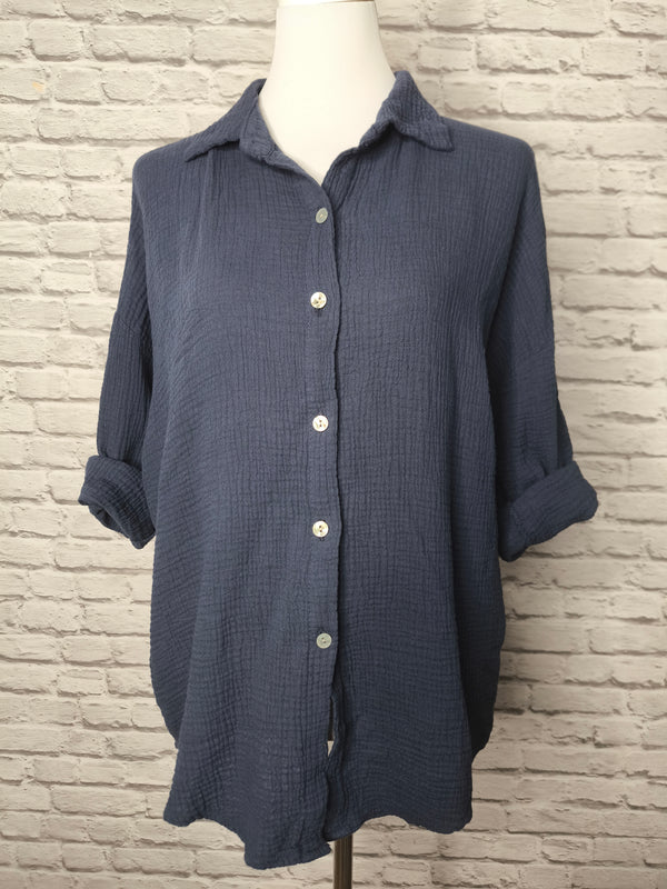 Musselinbluse- Navy