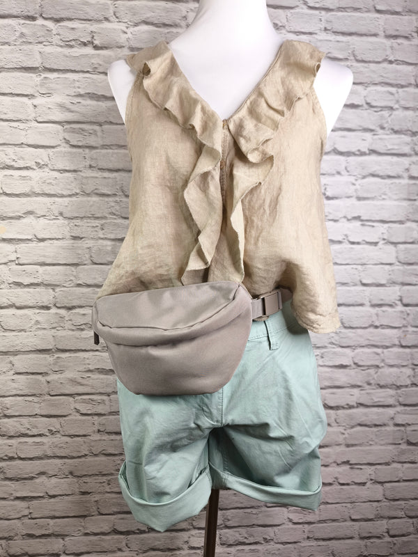 Leinenbluse ohne Arm mit Volants- Beige