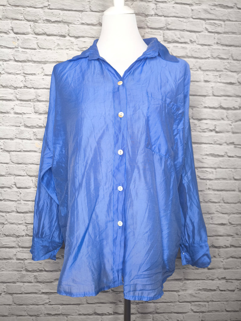 Transparentes Hemd Tencel- Royalblau