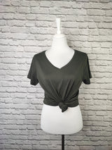 COTTON T-SHIRT MIT V AUSSCHNITT- KHAKI