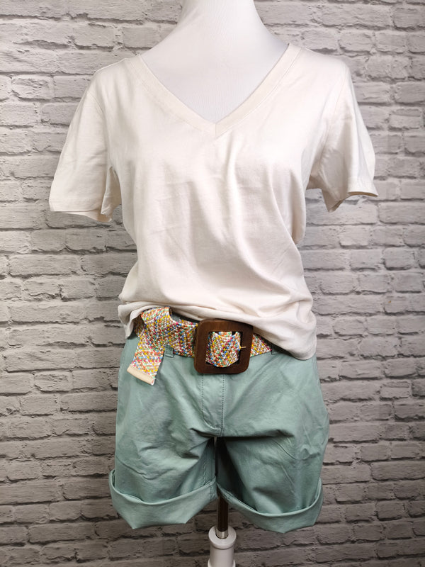T-SHIRT mit V- Ausschnitt- Beige