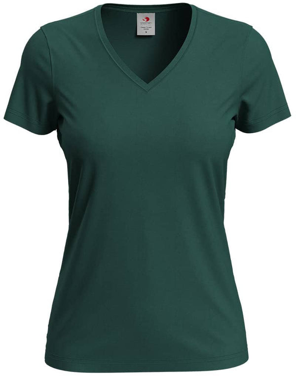 Klassisches Bio T- Shirt mit V- Ausschnitt- Tannengrün