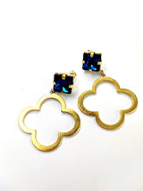 Klee- Ohrringe Gold mit blauem Stein