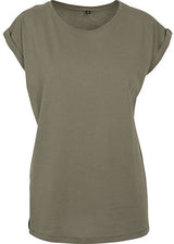 BIO COTTON T-SHIRT MIT GERADEM ÄRMEL UND AUFGEROLLTEM ÄRMELSAUM- ABGEGRAUTES KHAKI- 4 JAHRESZEITEN