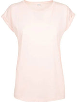 BIO COTTON T-SHIRT MIT GERADEM ÄRMEL UND AUFGEROLLTEM ÄRMELSAUM - ROSÉ